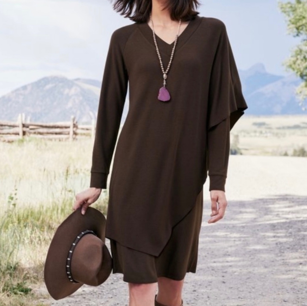NWT Soft Surroundings Dark‎ Brown Marla Dress Size Large